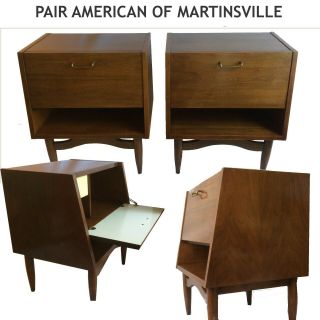 Pair Mid - Century Mcm American Of Martinsville M.  Gershun Dania Nightstand Table
