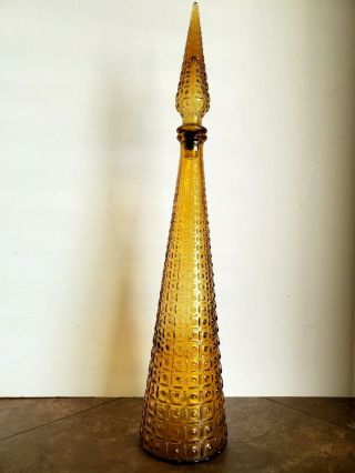 Vtg Mid Century Amber Glass Genie Bottle Decanter W/stopper Murano Empoli Italy