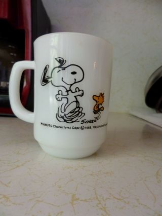 Vintage Snoopy Coffee Cup Fire King Milk Glass 1965