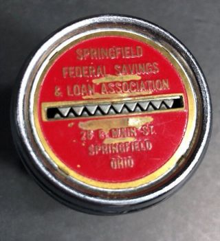 Vintage Metal Tin Coin Barrel Bank Advertising Springfield Ohio