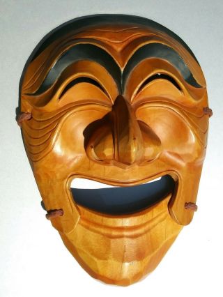 Vintage Korean Hand Carving Wood Articulate Theatre Mask.  Happy Man Face