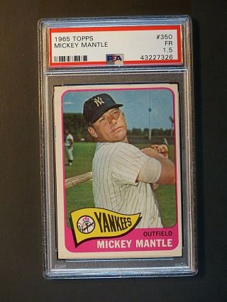1965 Topps 350 Mickey Mantle Psa 1.  5 Fr York Yankees Centered Label