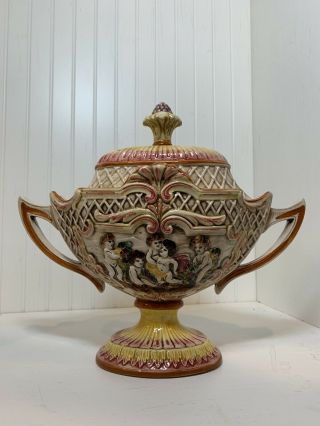 Antique 19th C Italian Capodimonte Tureen Porcelain Cherub Putti With Lid