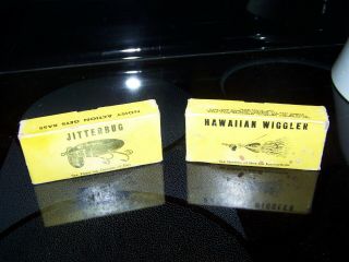 2 Vintage Fred Arbogast Hawaiian Wiggler & Jitterbug Fishing Lure Box’s