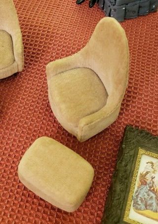 Vintage Mid Century Modern Upholstered Chair & Ottoman Doll House Furniture