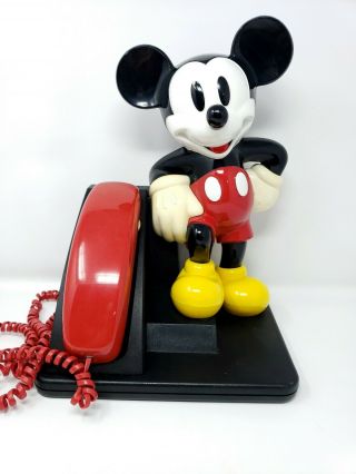 Vintage Walt Disney Mickey Mouse At&t Telephone Push Button W/phone Cord