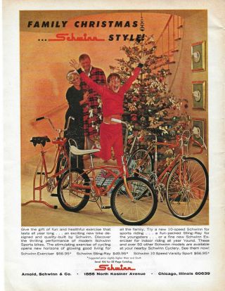 1965 Schwinn Bicycle Bike Family Christmas Red Pajama Vintage Print Ad