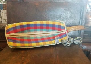 Vintage Rainbow Electric Bread And Roll Warmer Basket Checked Fabric Liner