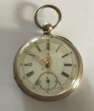 Antique Swiss Fine Silver Pocket Watch -,  Missing Seconds Hand 2