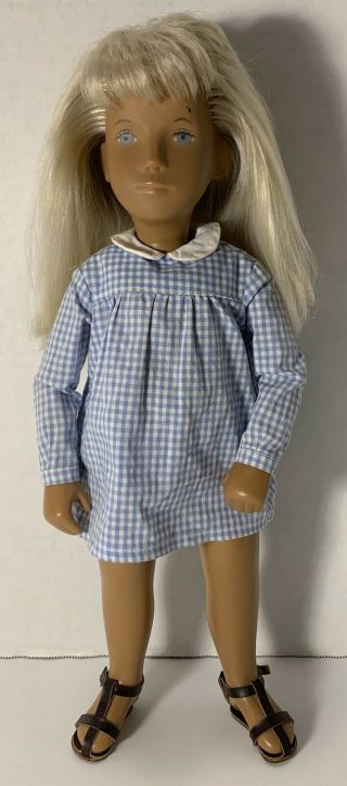 Vintage 16 " Sasha Doll Blonde Hair In Blue & White Gingham Dress