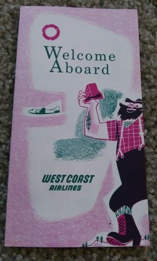 1955 West Coast Airlines Dc - 3 Welcome Aboard Brochure Pamphlet Oregon Washington