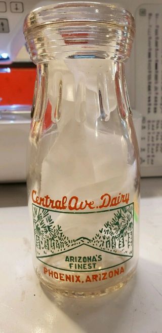 Vintage Central Ave Dairy Phoenix,  Arizona Half Pint Store Milk Bottle Az Finest
