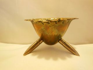 Vtg Wwii Trench Art Brass Shell Casing Ashtray W 3 Bullet Feet Marked I.  A.  &f Co