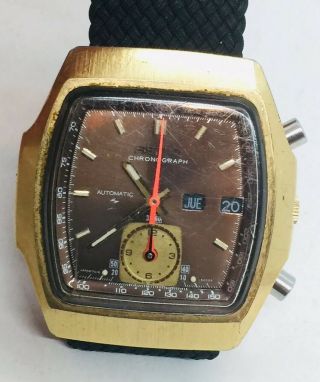 Seiko Vintage Monaco Chronograph 7016 Gold Plated Automatic Mens Watch