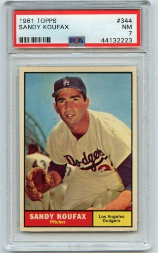 1961 Topps 344 Sandy Koufax Baseball Card,  Los Angeles Dodgers,  Hof,  Psa 7 Nm