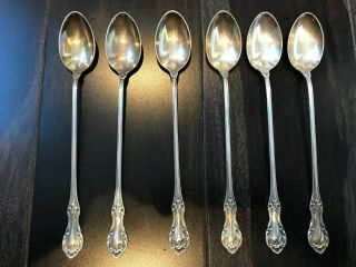 International Sterling “wild Rose” Silver Iced Tea Spoons 7 3/8” Set Of Six (6)
