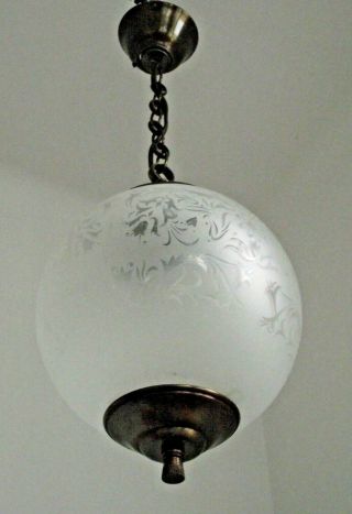 Vintage French Bronze Effect Metal And Etched Glass Ceiling Light 1612