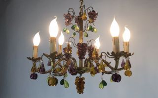 Stunning Murano Glass Venetian 6 Arm Chandelier Fruit Ceiling Light 3
