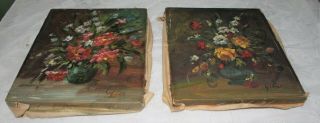 2 VINTAGE ANTIQUE FLORAL OIL? PAINTINGS ON CANVAS SIGNED 2