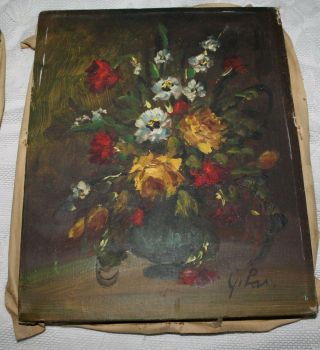 2 VINTAGE ANTIQUE FLORAL OIL? PAINTINGS ON CANVAS SIGNED 3