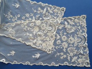 A Victorian Carrickmacross Lace Stole,  Wrap Or Shawl With Buttonholed Rings