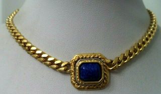 Stunning Vintage Estate Gold Tone Blue Cab 14 7/8 " Necklace 5481c