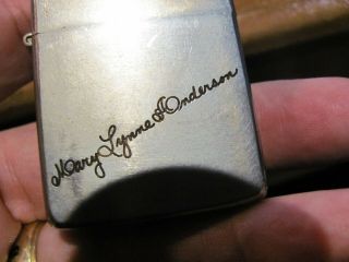 Vintage 1968 Zippo Lighter with Angled Signature on front Mary Lynne Anderson 3
