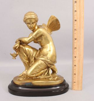 Antique Grand Tour French Gilded Bronze Sculpture,  Psyche Nude Nymph Fairy Woman