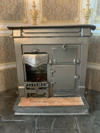 Miniature Dollhouse Artisan Vintage Metal Sculpted Fireplace Cooking Oven Uk