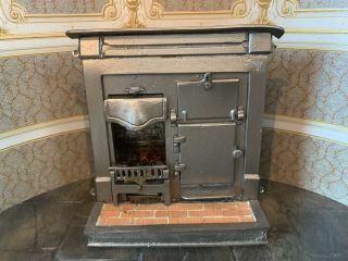 Miniature Dollhouse Artisan Vintage Metal Sculpted Fireplace Cooking Oven UK 3