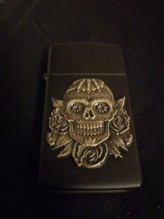 Black Slim Skull Zippo Never Been Fueled Fully Comes With Zippo