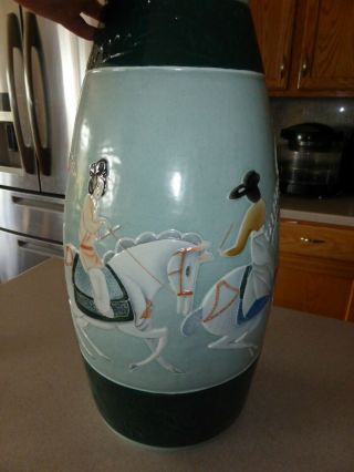 Vintage Large Chinese Celadon 20.  5 " Relief Vase Signed Horse Caligraphy Qianlong