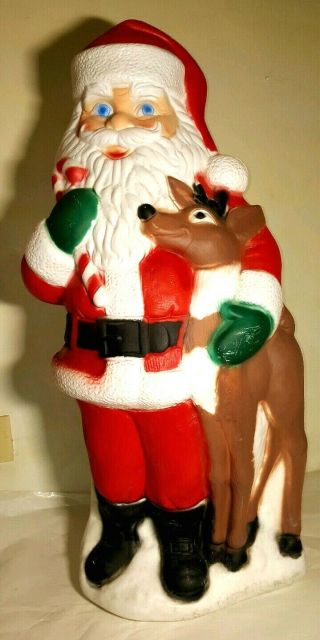 Vintage Tpi 40 " Blow Mold Santa Claus Reindeer Candy Cane Light Up Yard Decor