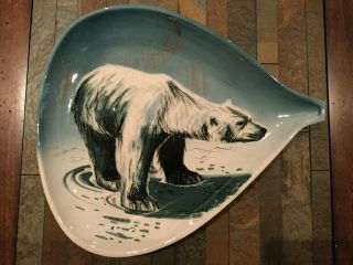 Matthew Adams Vintage Signed Alaska Polar Bear Large Pottery Bowl/platter