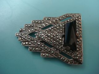 Vintage Art Deco Sterling silver Coro Duette brooch & Dress clip marcasite onyx 2
