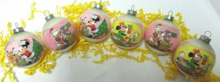Disney Vintage Mickey Minnie Donald Duck Glass Sphere Ornaments Set 6 1950 