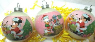 Disney Vintage Mickey Minnie Donald Duck glass sphere ornaments Set 6 1950 ' s 3