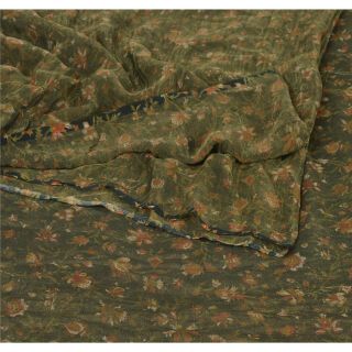 Sanskriti Vintage Green Saree Pure Georgette Silk Printed Sari Soft Craft Fabric