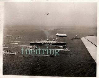 Ss America United States Lines Maiden Ny Arrival Aerial Blimps 1940 Vtg Photo