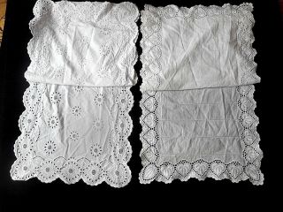2 Vintage White Table Runners Dresser Scarf 15 X 49 Embroidered Eyelet