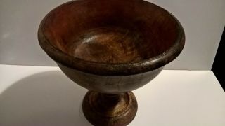 Antique Wood Folk Art Rustic Hand Turned Craft Wooden Oak Pedestal Bowl 21cm