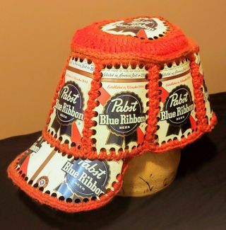 Rare Vintage 70s Pabst Blue Ribbon Beer Can Baseball Style Hat Crochet Retro