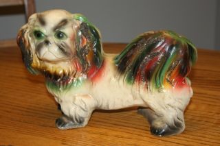 Vintage Carnival Prize Chalkware Multi Color Dog Glitter Shih Tzu Pekingese