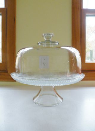 Vintage Glass Footed Diamond Cut Wexford Cake Plate With Glass Dome/lid