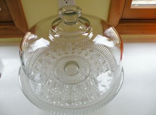 Vintage Glass Footed Diamond Cut Wexford Cake Plate with Glass Dome/Lid 2