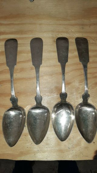 4 Large Tipped Coin Silver Spoons 9.  25 Inch