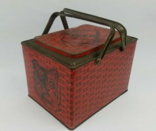 Vintage Tiger Chewing Tobacco Tin Picnic Basket - Lunch Pail In Red 8 " X6 " X6 "