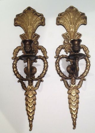 Pair Vintage Victorian Bronze Brass Candle Holders Wall Sconces 16,  Inches
