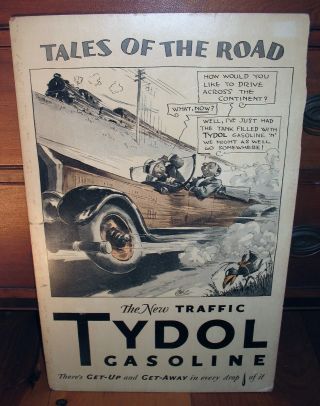 Vintage Tydol Gasoline " Tales Of The Road " Cardboard Poster 14x22
