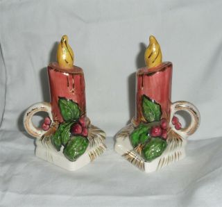 Vintage,  Ceramic Christmas Candle Sticks,  Salt & Pepper Shakers